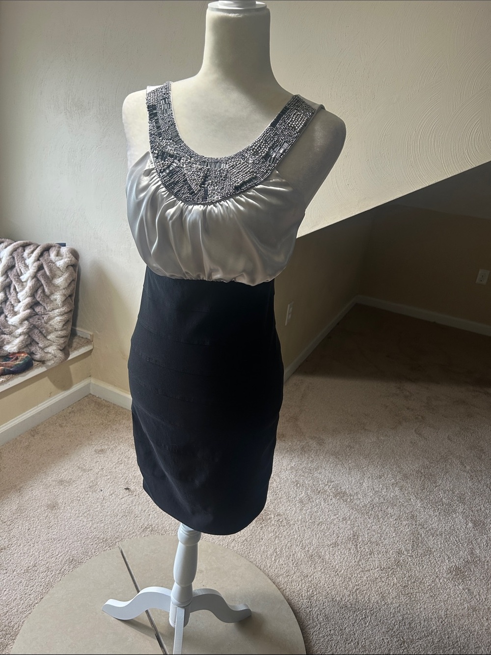 Boston Proper Black and Silver Beaded Cocktail Dress